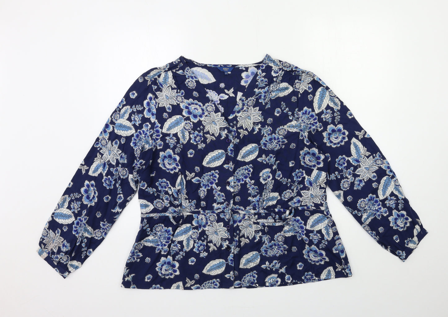 Cotton Traders Womens Blue Floral  Basic Blouse Size 14