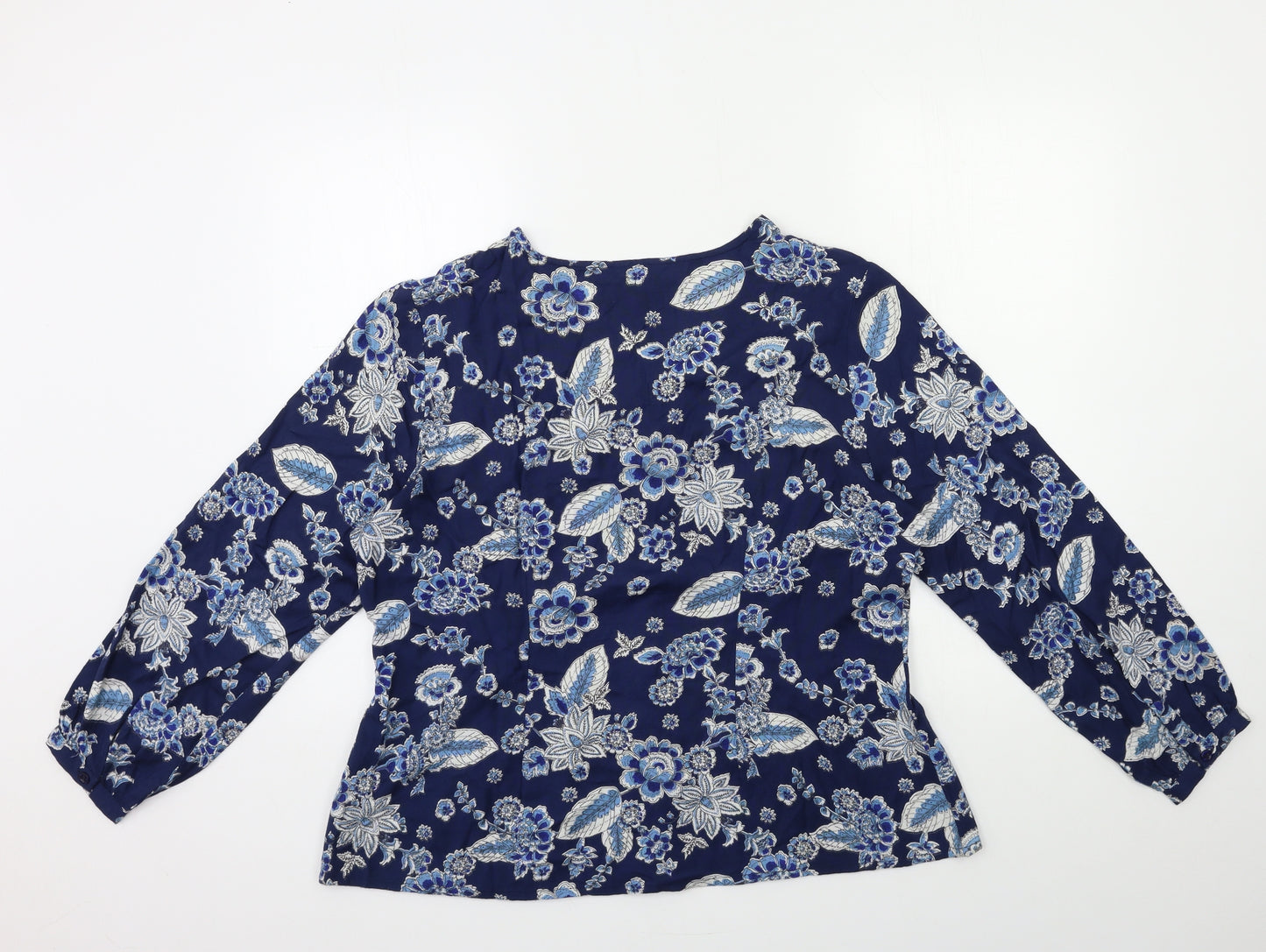 Cotton Traders Womens Blue Floral  Basic Blouse Size 14