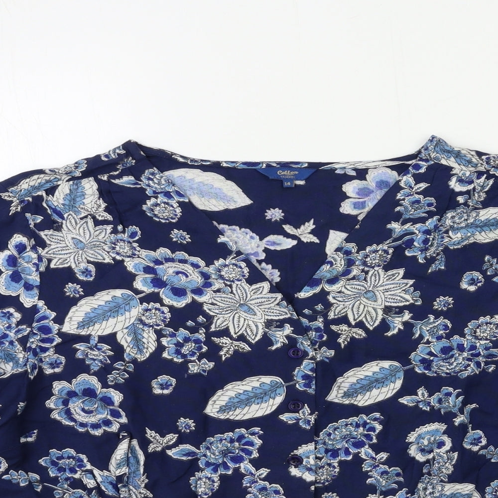Cotton Traders Womens Blue Floral  Basic Blouse Size 14