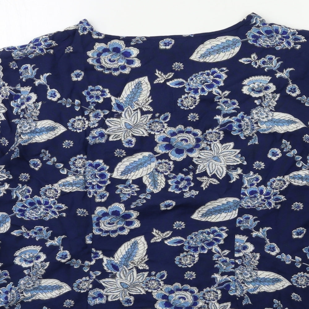Cotton Traders Womens Blue Floral  Basic Blouse Size 14