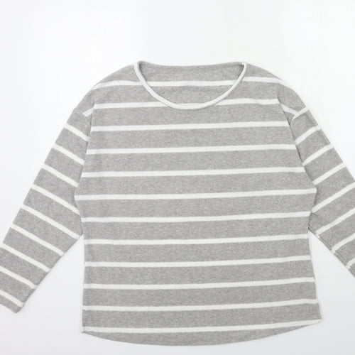 M&Co Womens Grey Striped  Basic T-Shirt Size 12