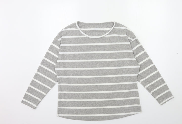 M&Co Womens Grey Striped Basic T-Shirt Size 12