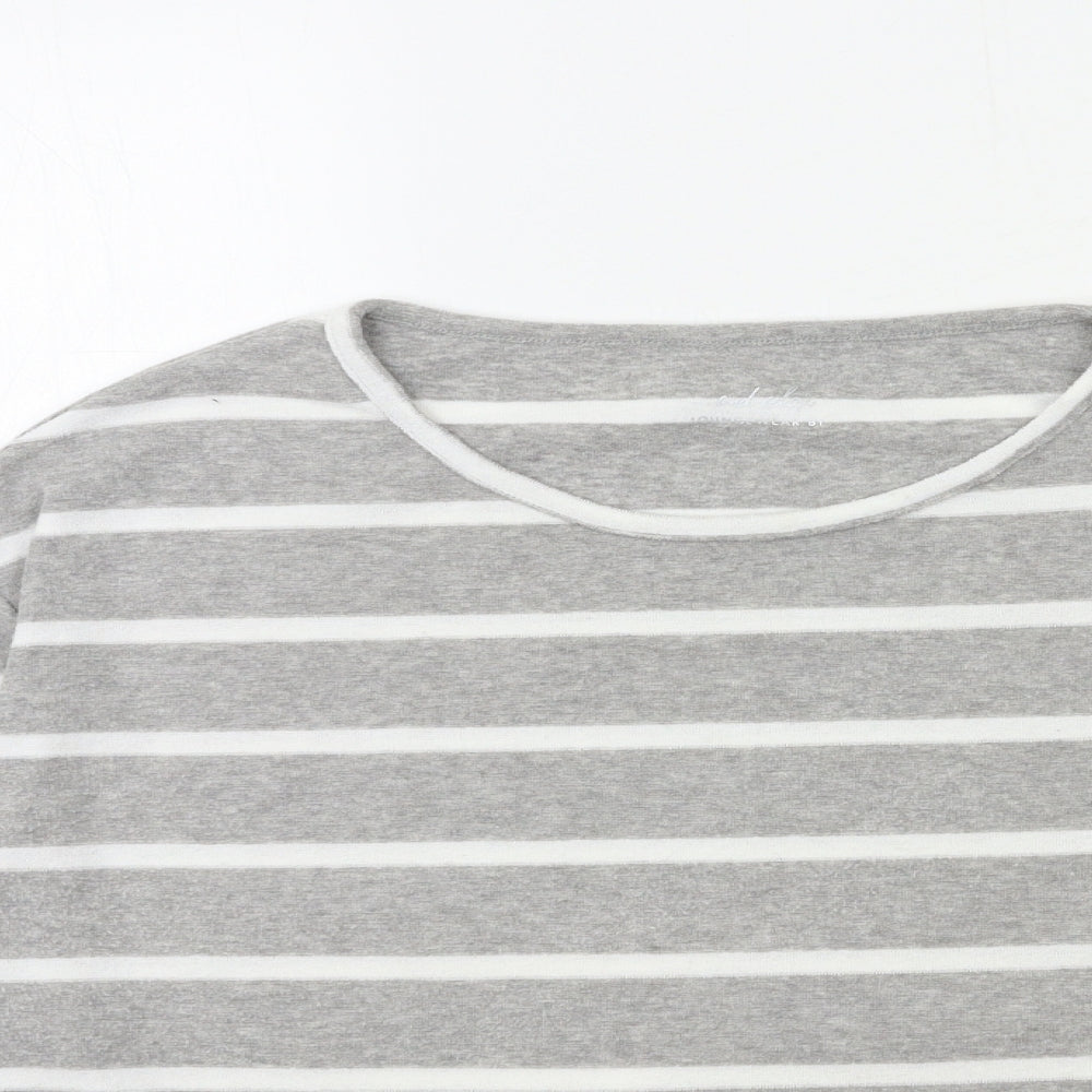 M&Co Womens Grey Striped  Basic T-Shirt Size 12