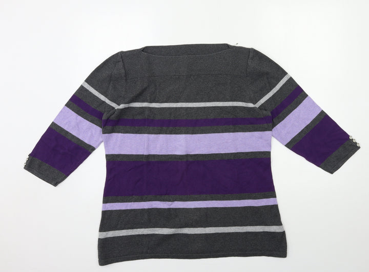 Karen Scott Womens Grey Striped Knit Pullover Jumper Size L