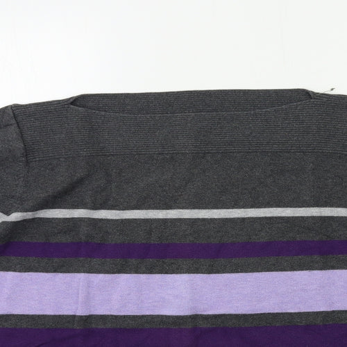 Karen Scott Womens Grey Striped Knit Pullover Jumper Size L