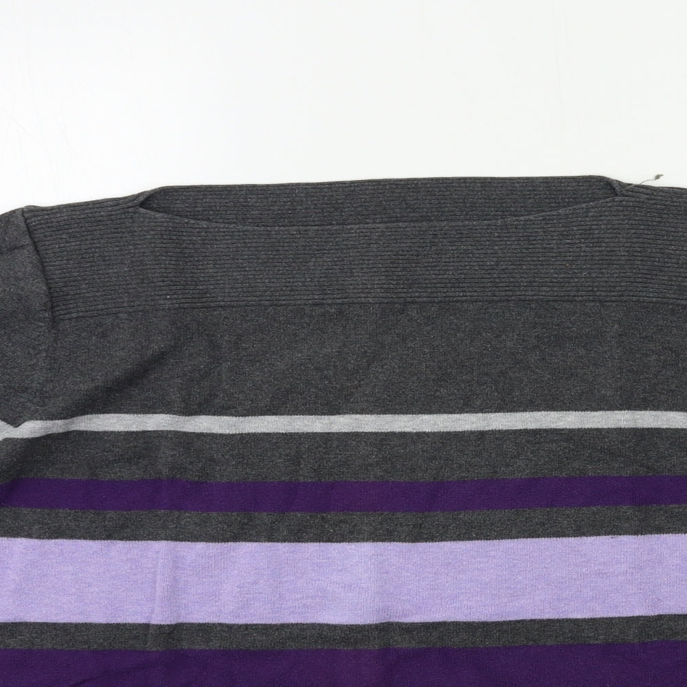 Karen Scott Womens Grey Striped Knit Pullover Jumper Size L