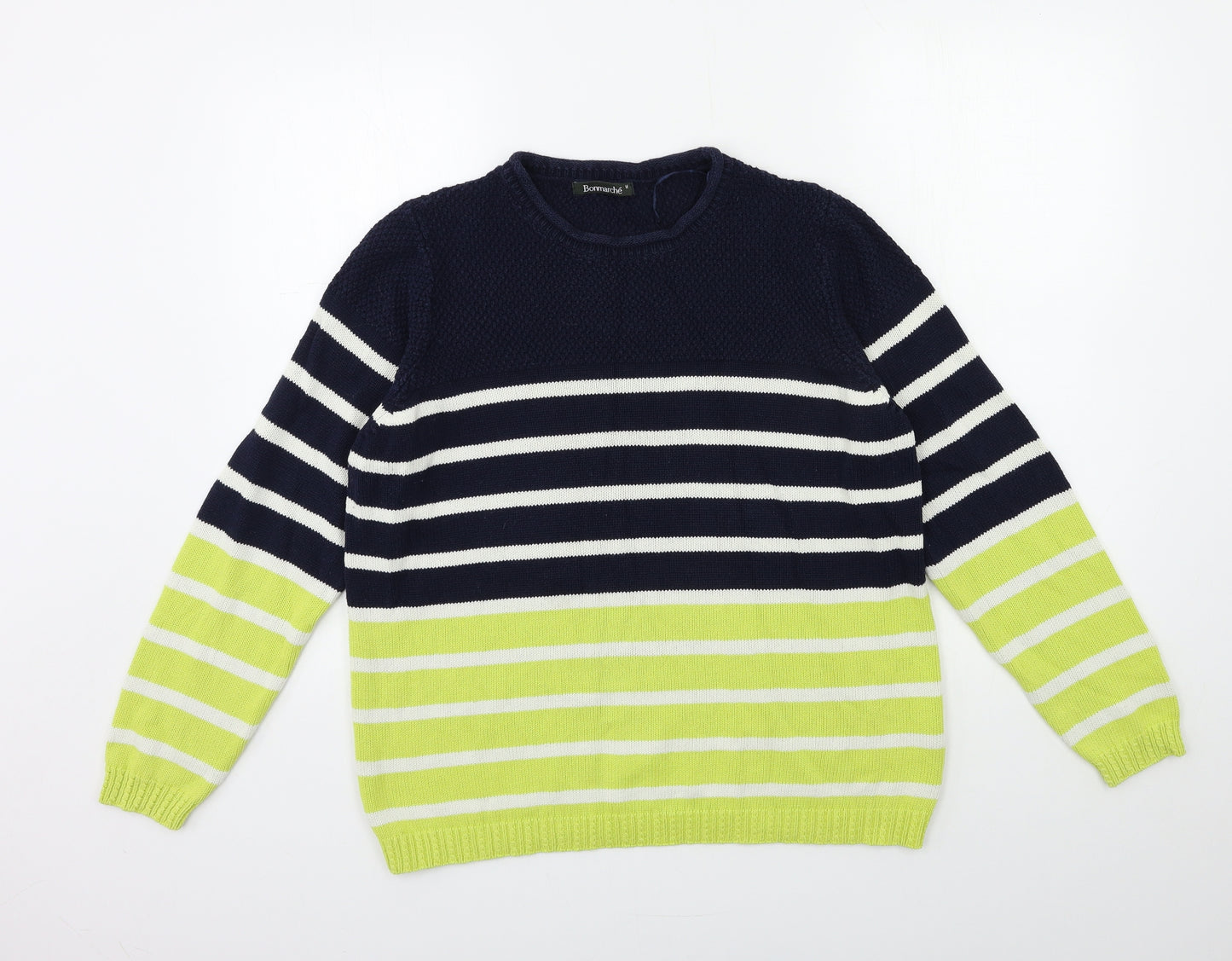 Bonmarché Womens Blue Striped Knit Pullover Jumper Size M
