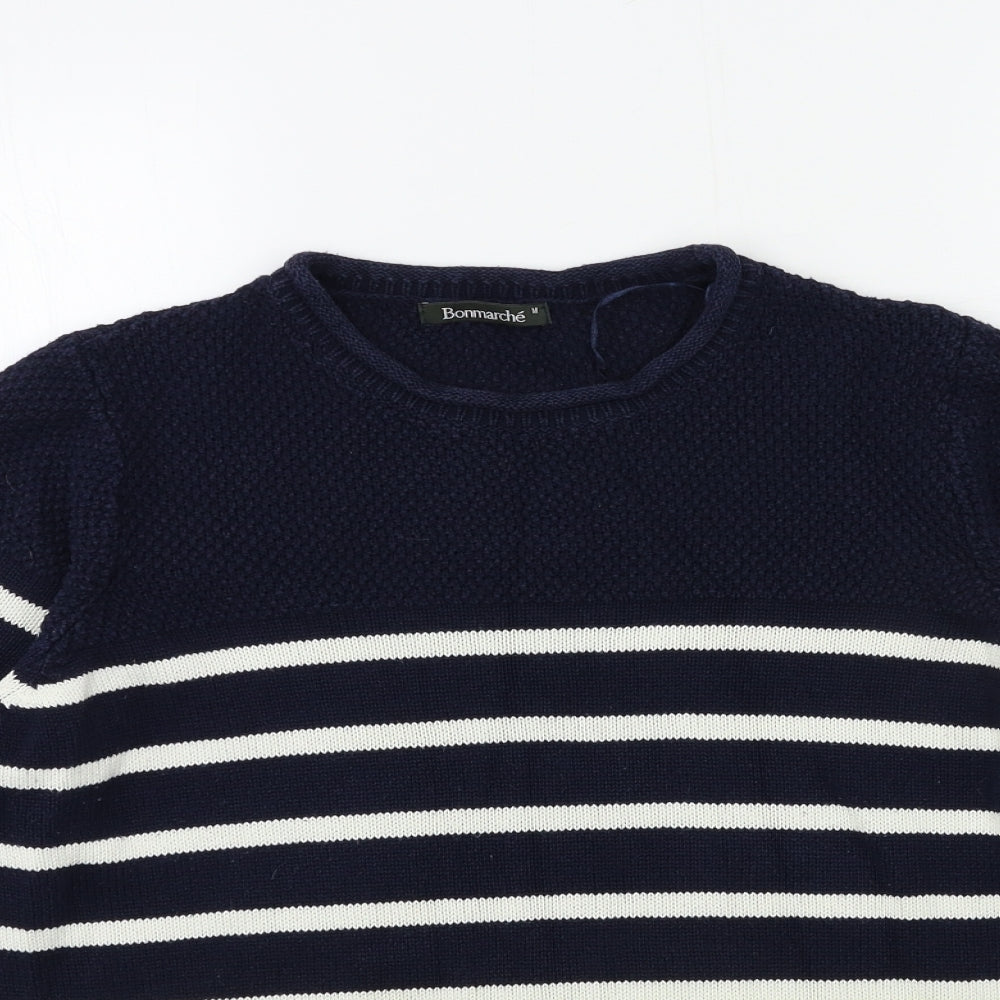Bonmarché Womens Blue Striped Knit Pullover Jumper Size M