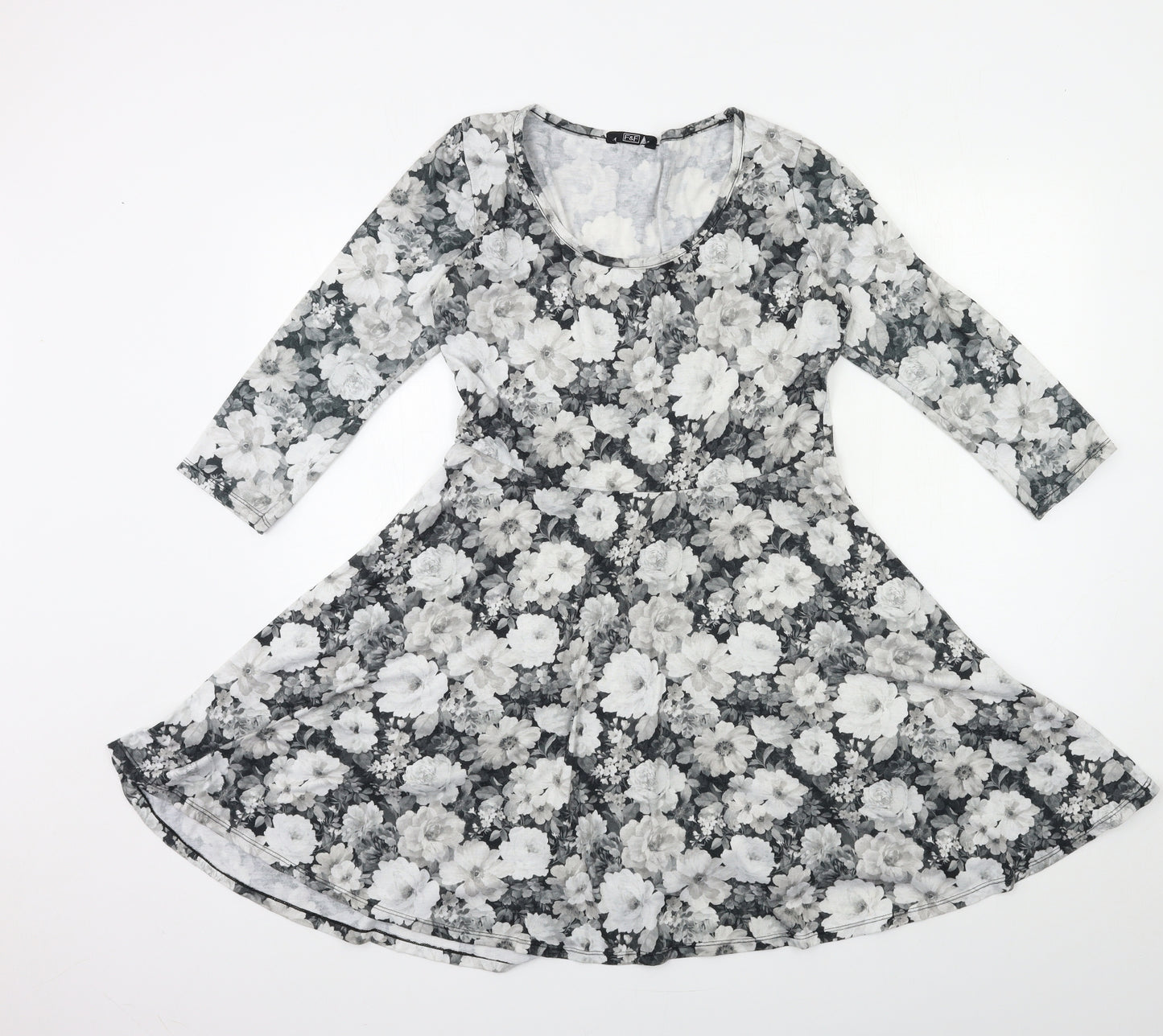 F&F Womens Grey Floral  Fit & Flare  Size 14