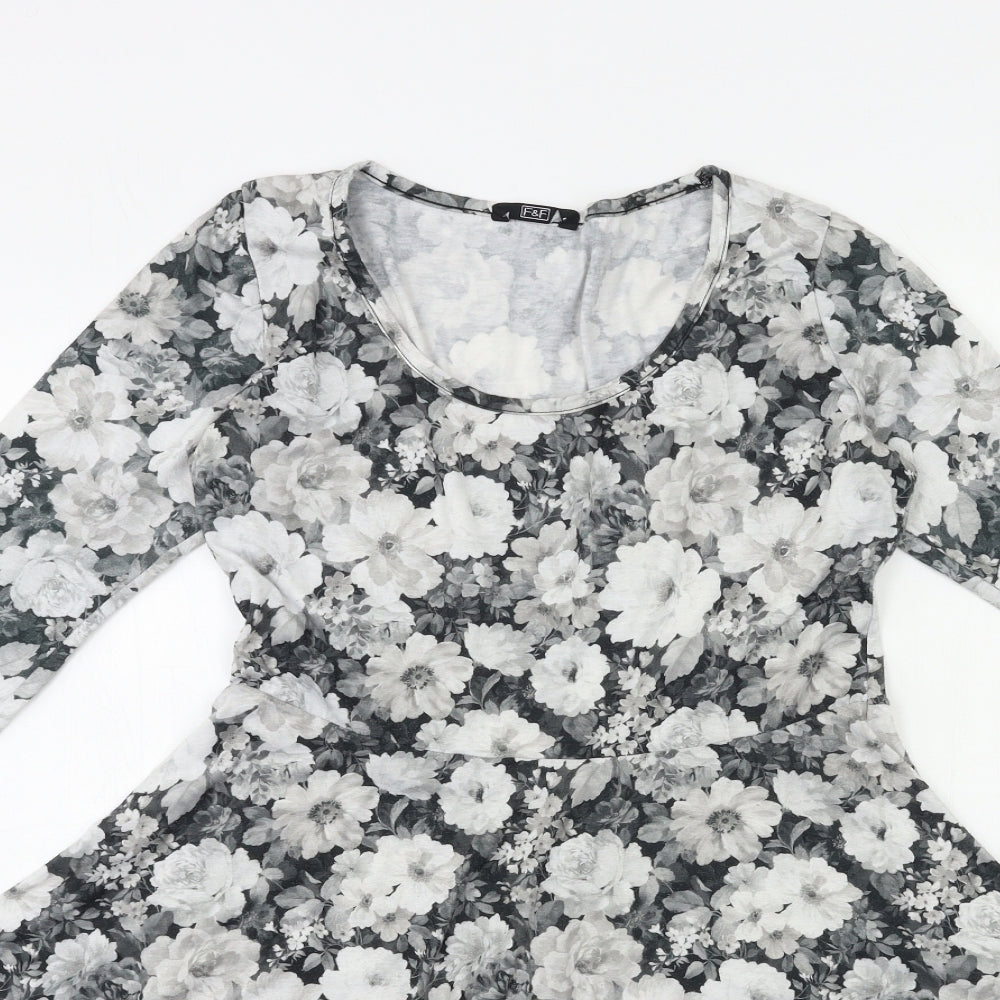 F&F Womens Grey Floral  Fit & Flare  Size 14