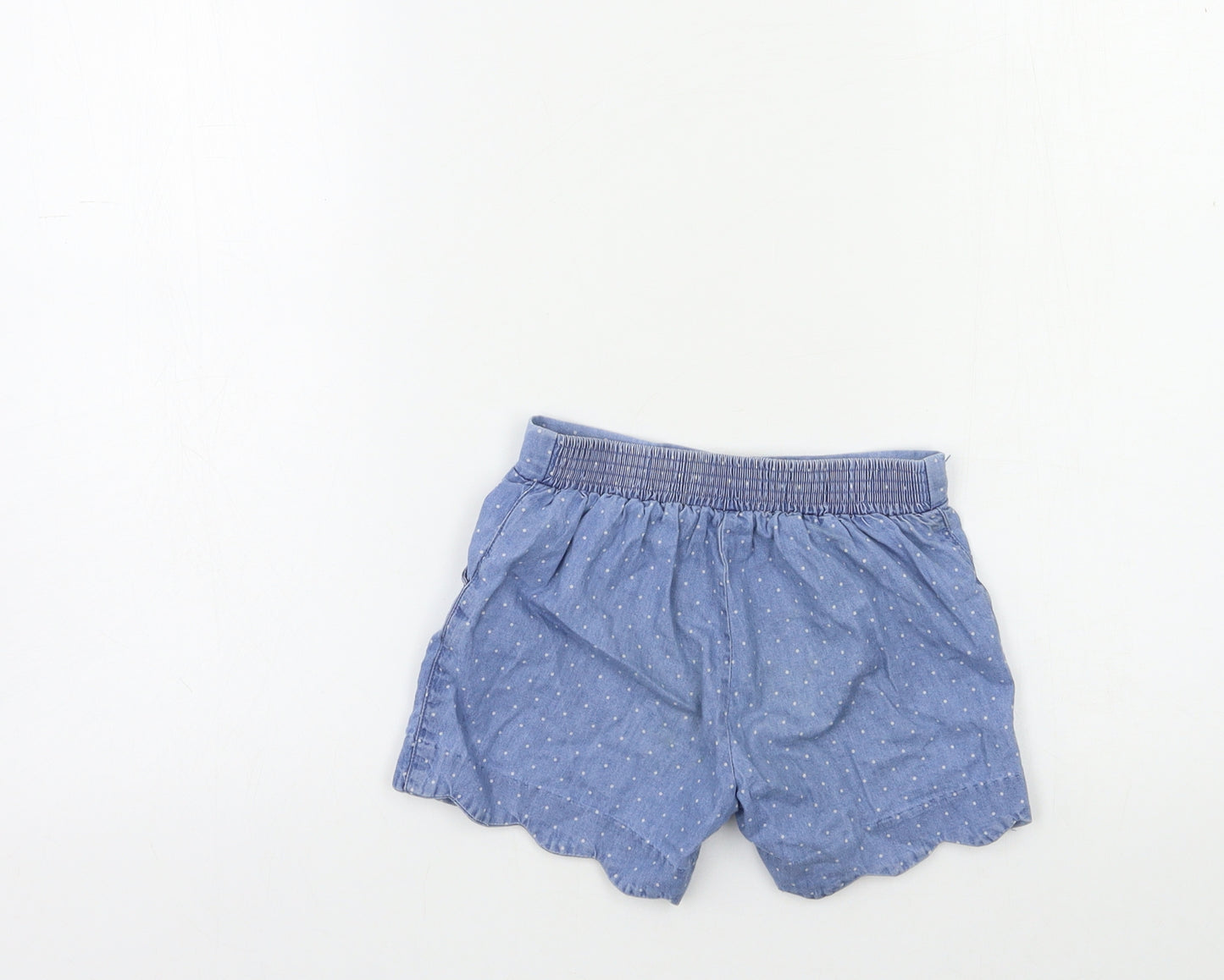 Mini Boden Girls Blue Polka Dot Denim Utility Shorts Size 4-5 Years
