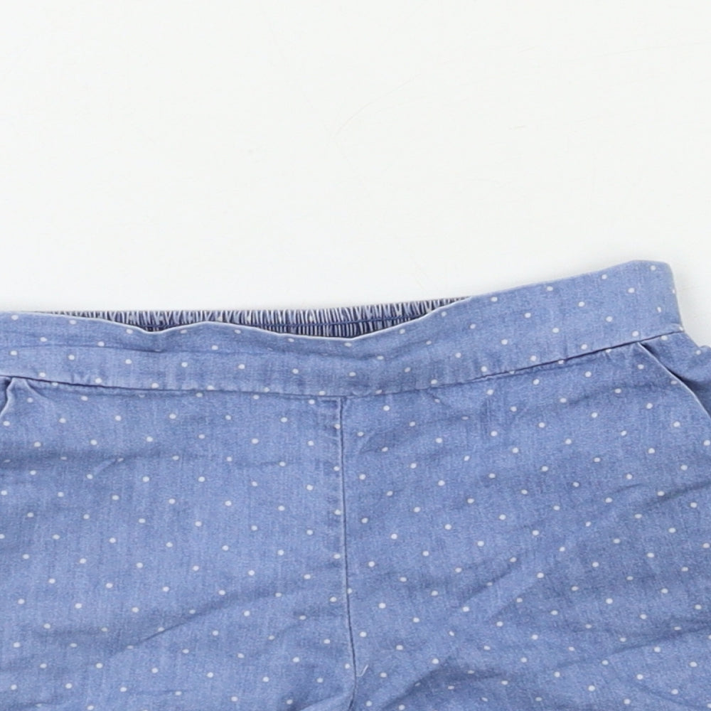Mini Boden Girls Blue Polka Dot Denim Utility Shorts Size 4-5 Years