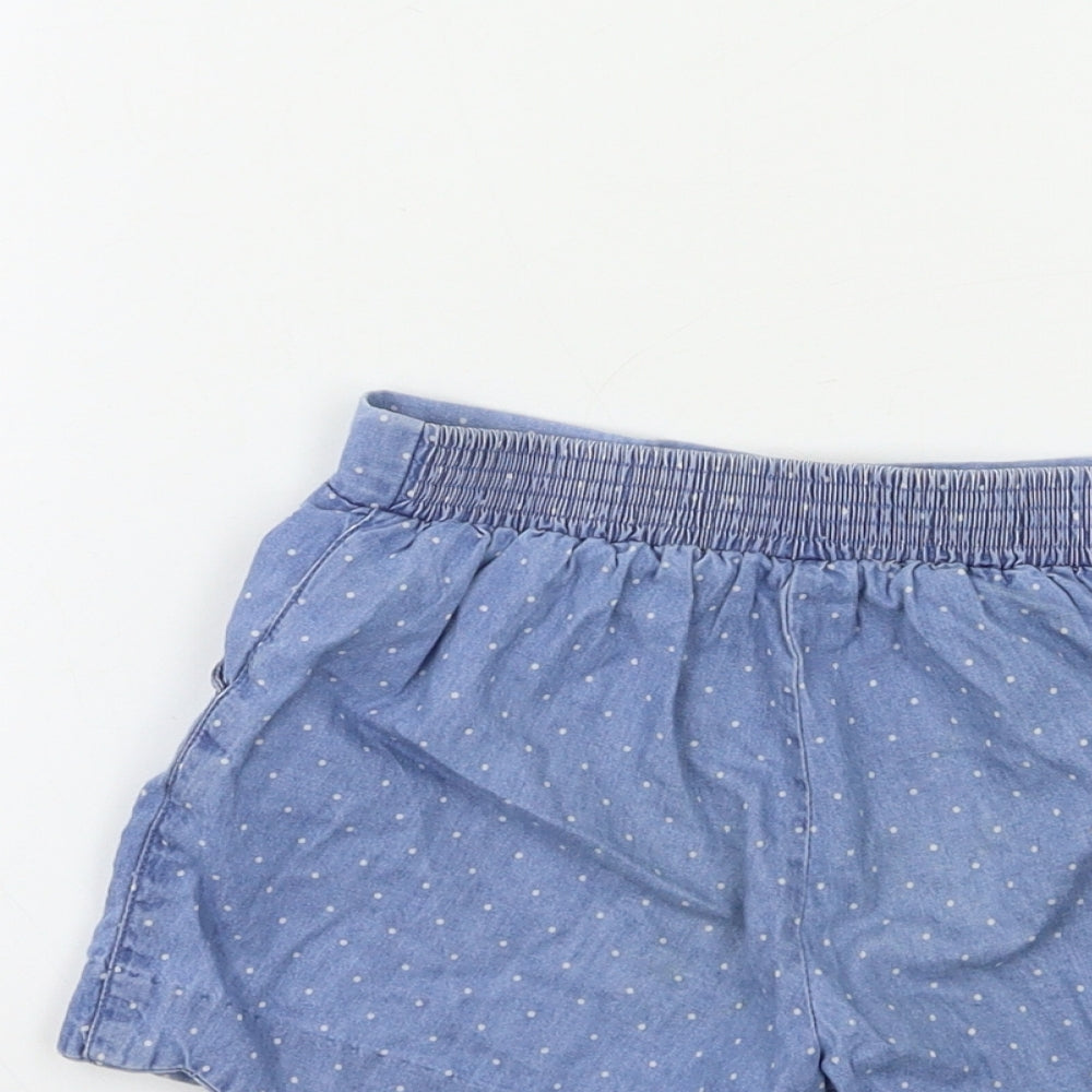 Mini Boden Girls Blue Polka Dot Denim Utility Shorts Size 4-5 Years