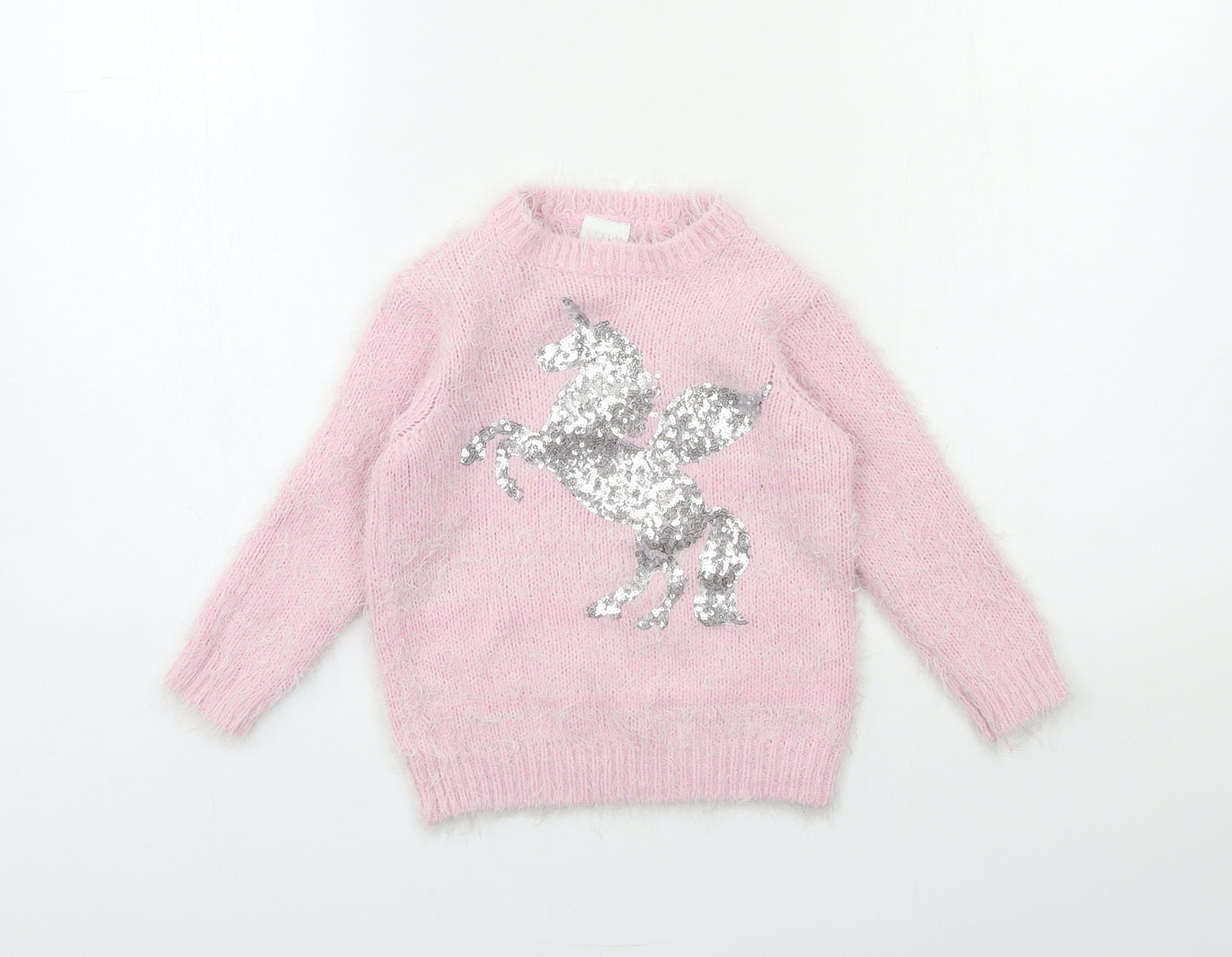 F&F Girls Pink  Knit Basic T-Shirt Size 5-6 Years  - Unicorn