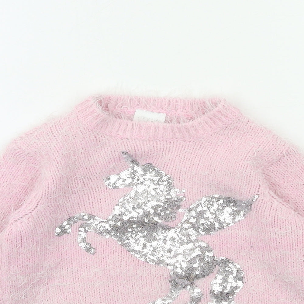 F&F Girls Pink  Knit Basic T-Shirt Size 5-6 Years  - Unicorn