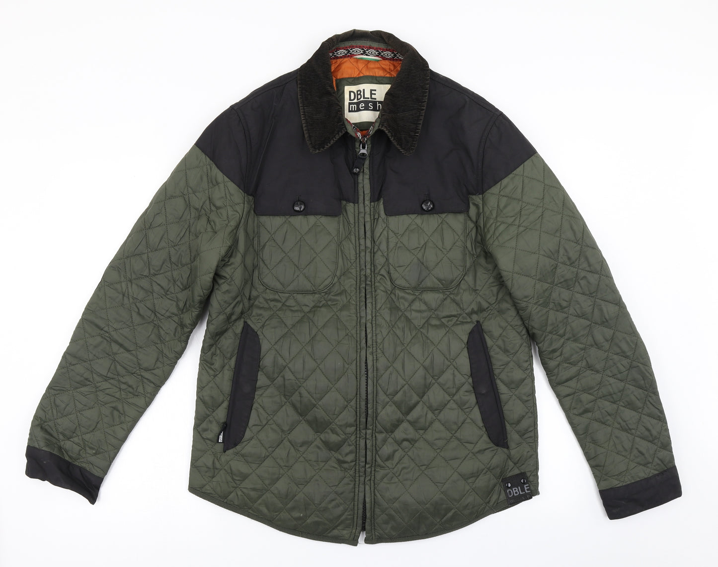 DBLE Mesh Mens Green Argyle/Diamond  Pea Coat Coat Size L