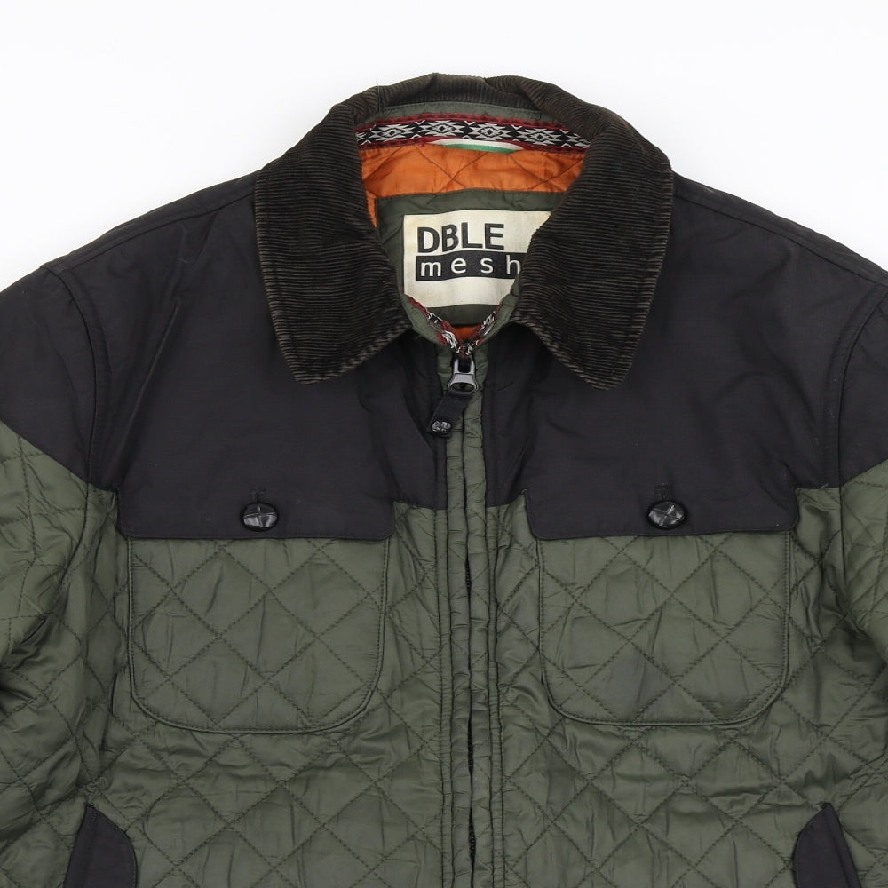 DBLE Mesh Mens Green Argyle/Diamond  Pea Coat Coat Size L