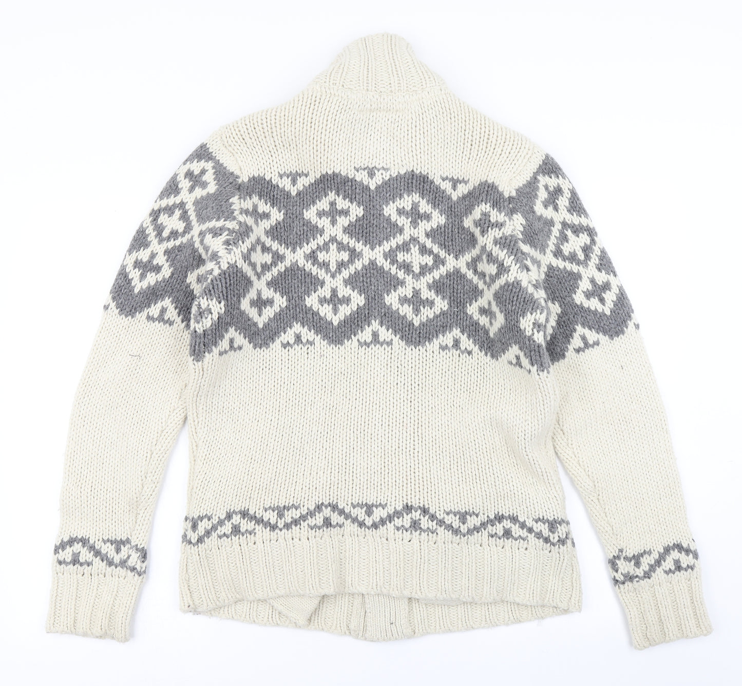 Burton Mens Ivory Fair Isle Knit Cardigan Jumper Size L