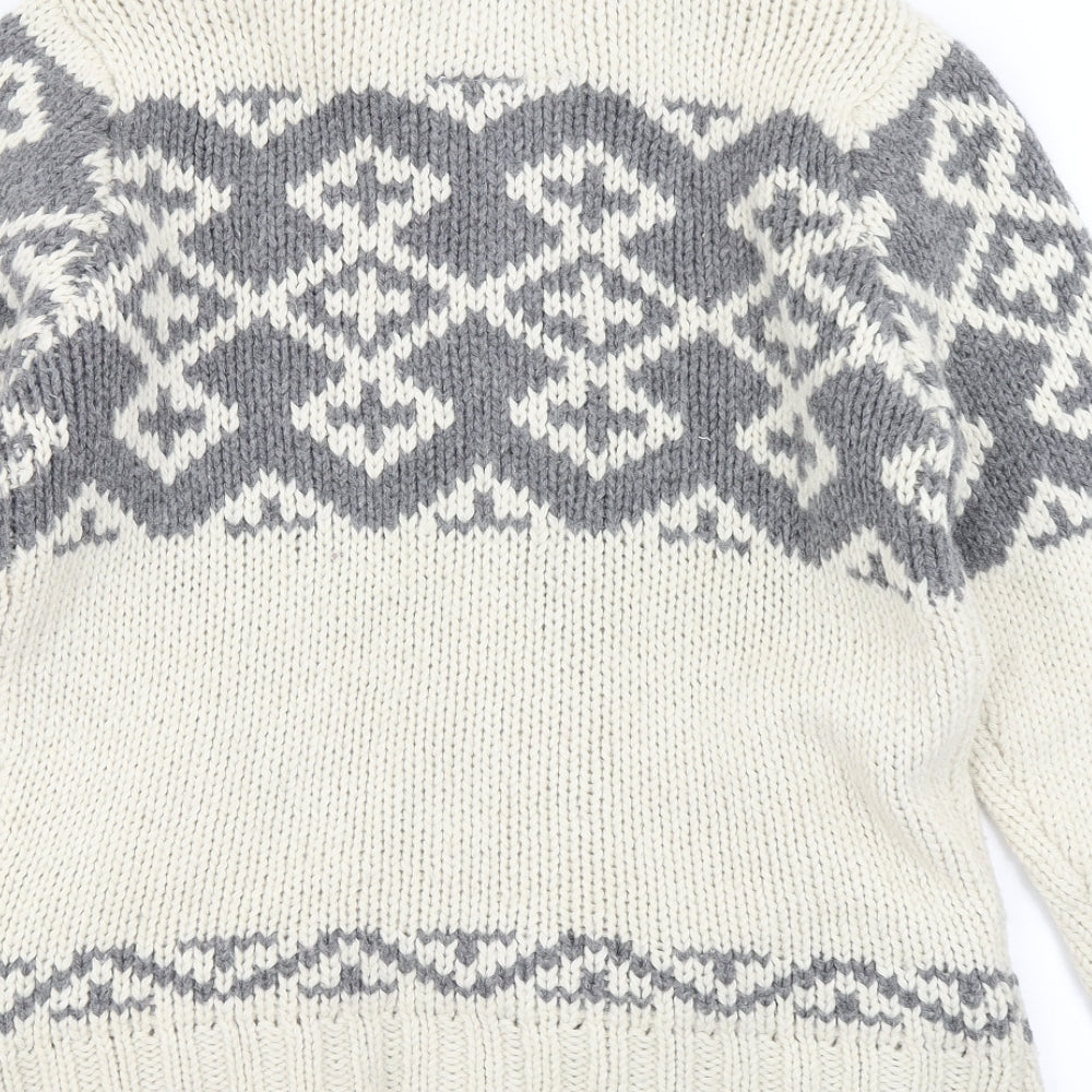 Burton Mens Ivory Fair Isle Knit Cardigan Jumper Size L