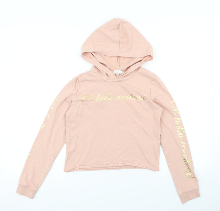 H_&M Girls Pink Pullover Hoodie Size 11-12 Years - Cropped