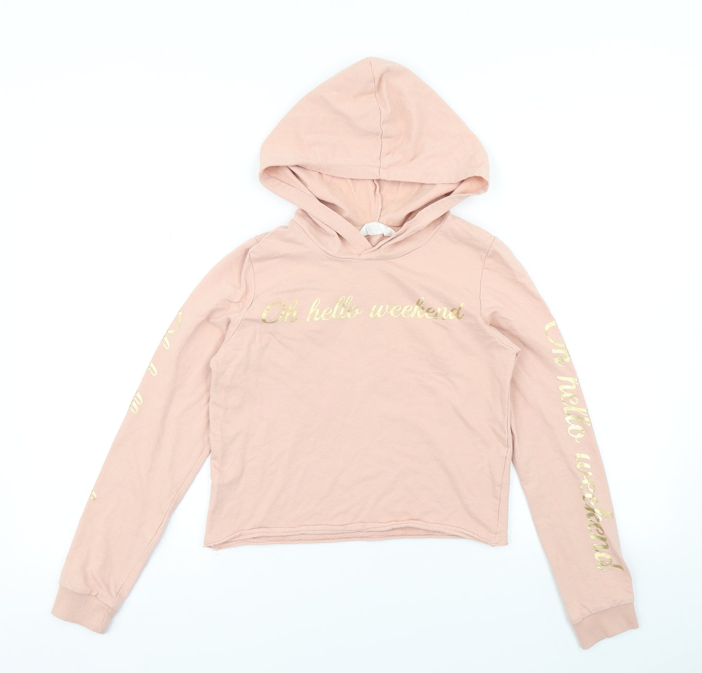 H_&M Girls Pink   Pullover Hoodie Size 11-12 Years  - Cropped
