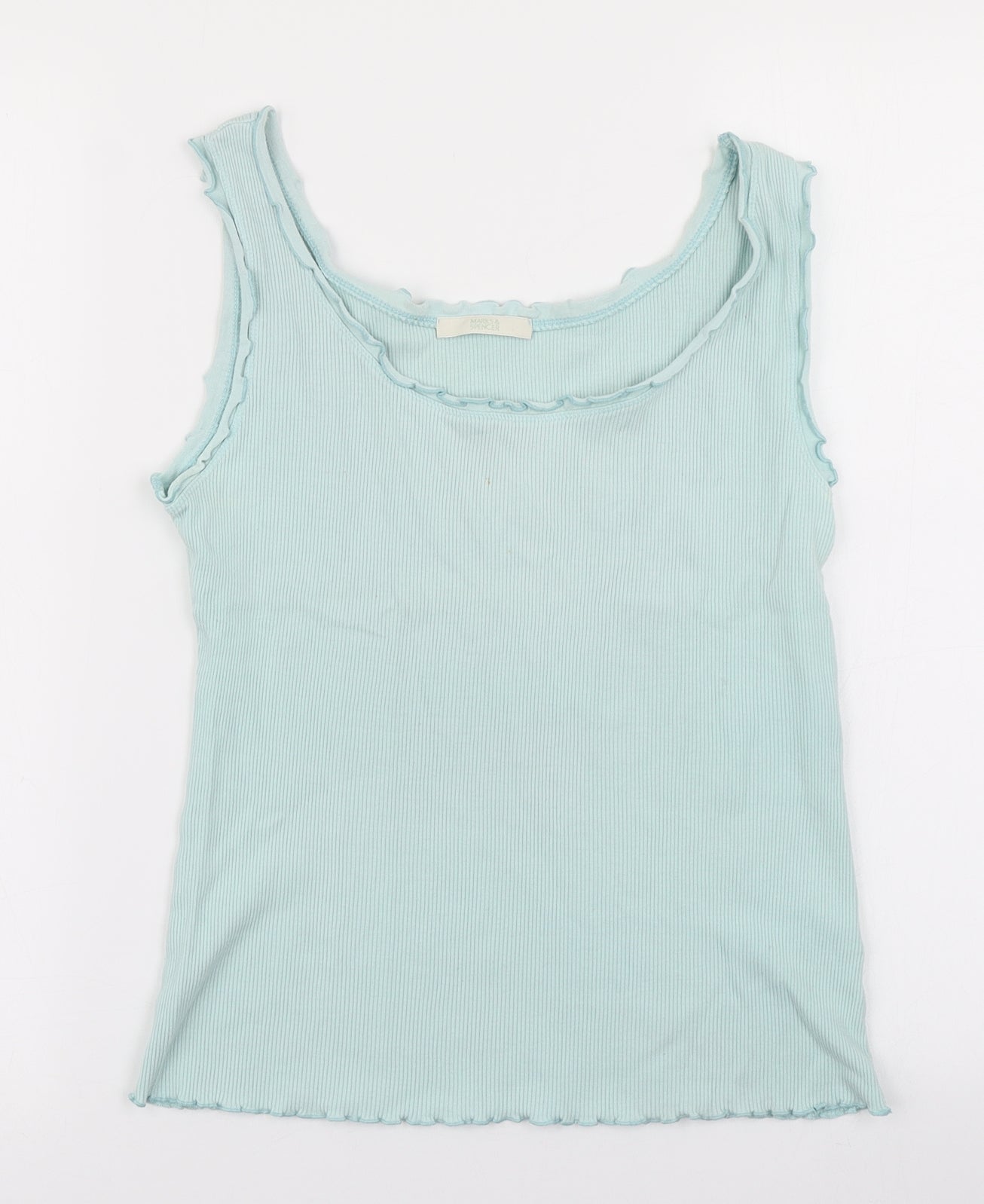 Marks & Spencer Womens Blue   Basic Tank Size 12  - Lettuce Edging