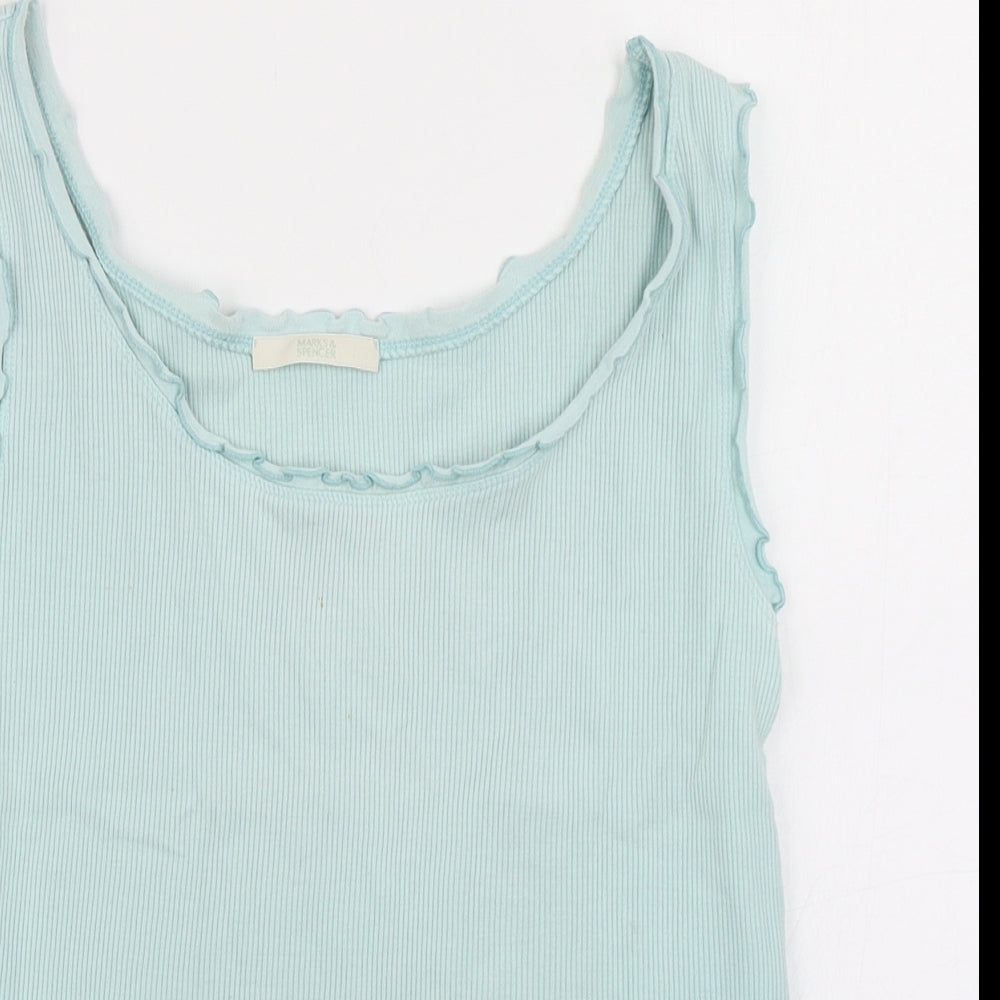 Marks & Spencer Womens Blue   Basic Tank Size 12  - Lettuce Edging