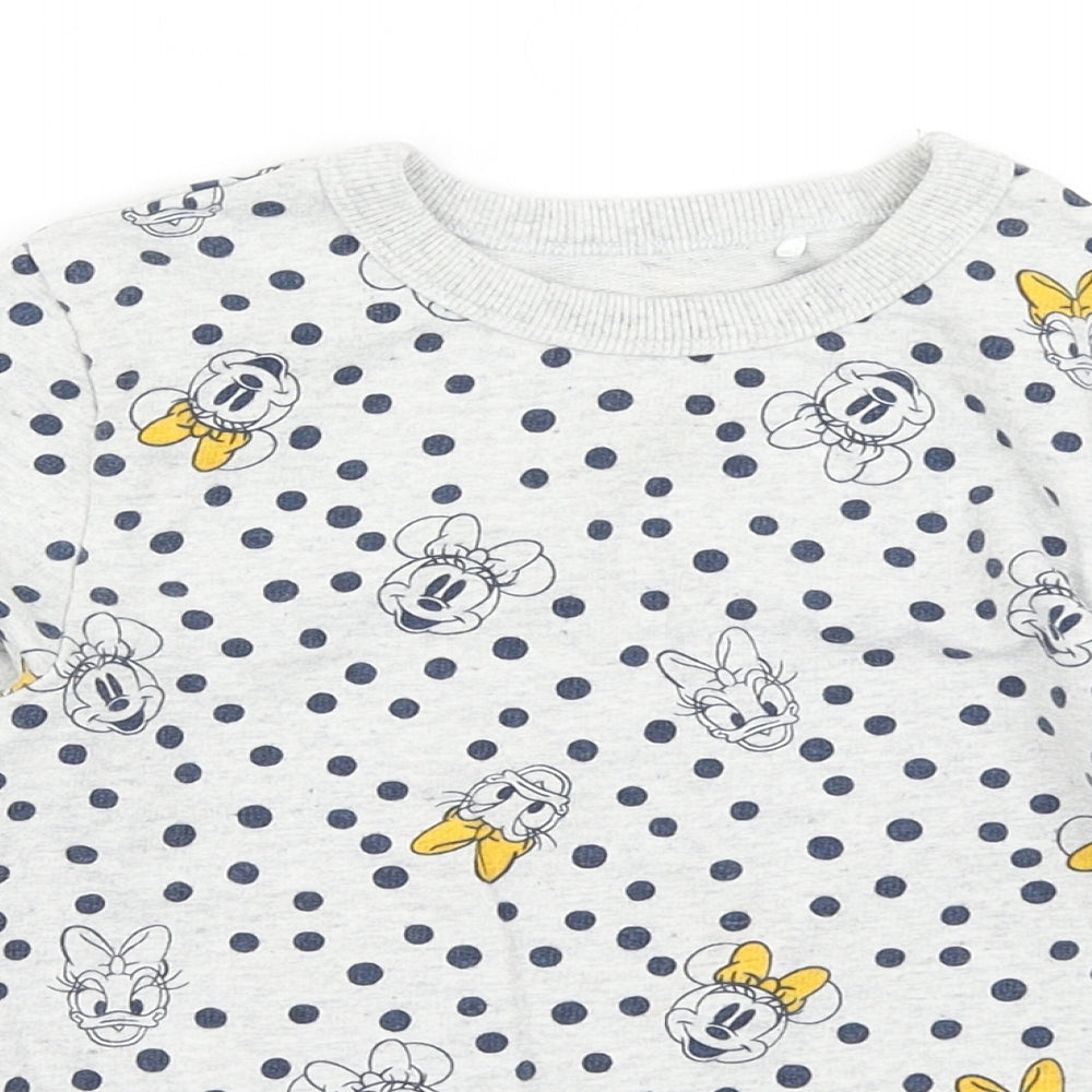 Disney Girls Grey Polka Dot  Basic T-Shirt Size 3-4 Years  - Minnie Mouse Daisy Duck