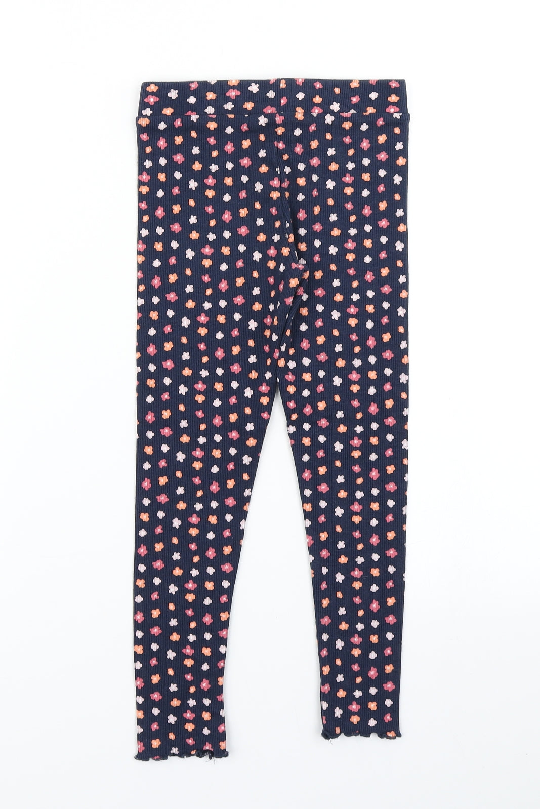 Primark Girls Blue Floral  Dress Pants Trousers Size 5-6 Years - Lettuce hem Cuffs