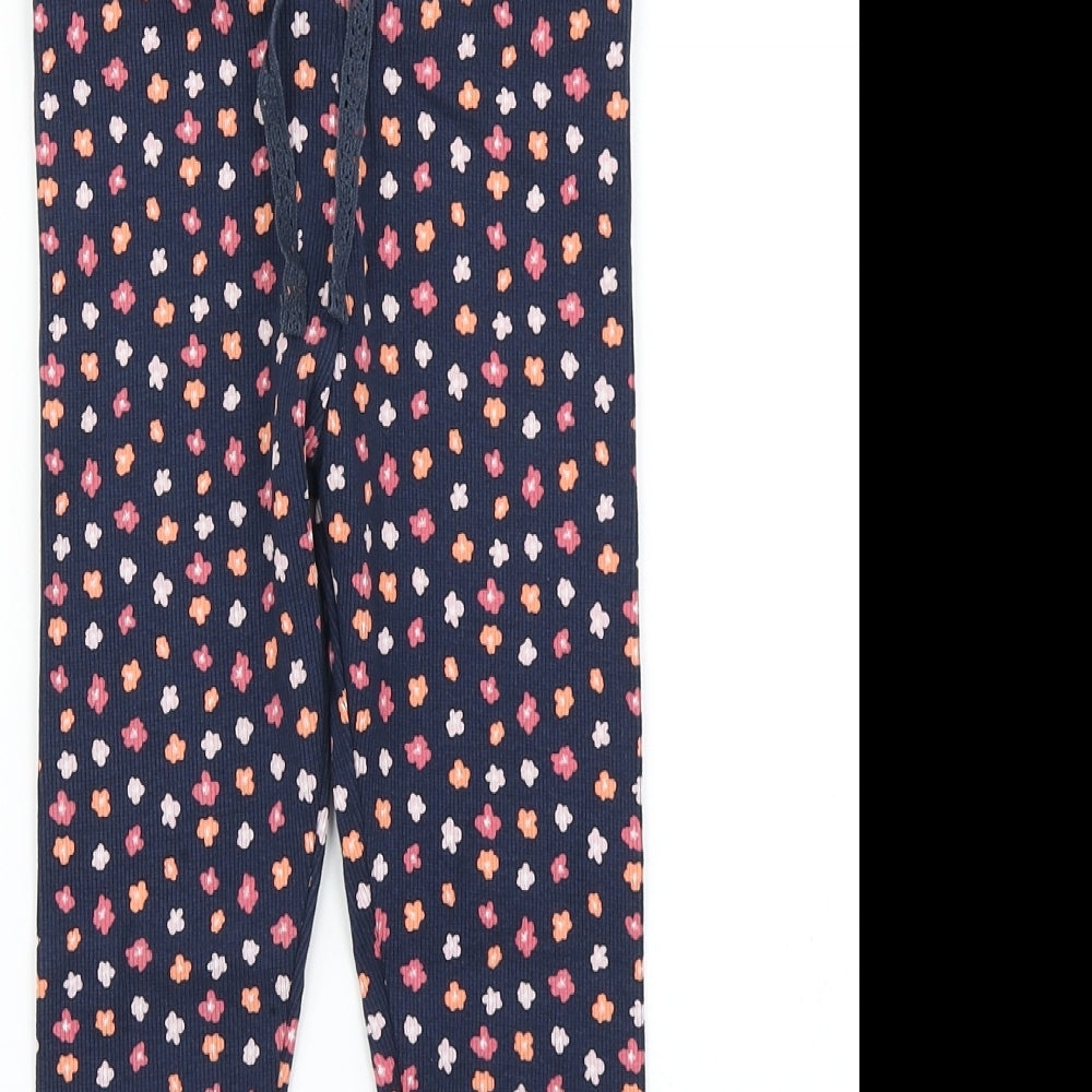 Primark Girls Blue Floral  Dress Pants Trousers Size 5-6 Years - Lettuce hem Cuffs