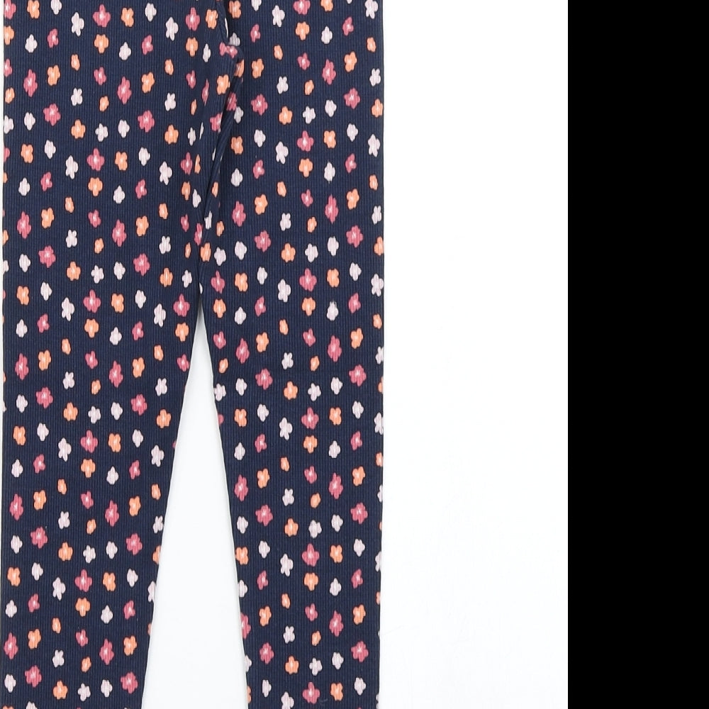 Primark Girls Blue Floral  Dress Pants Trousers Size 5-6 Years - Lettuce hem Cuffs