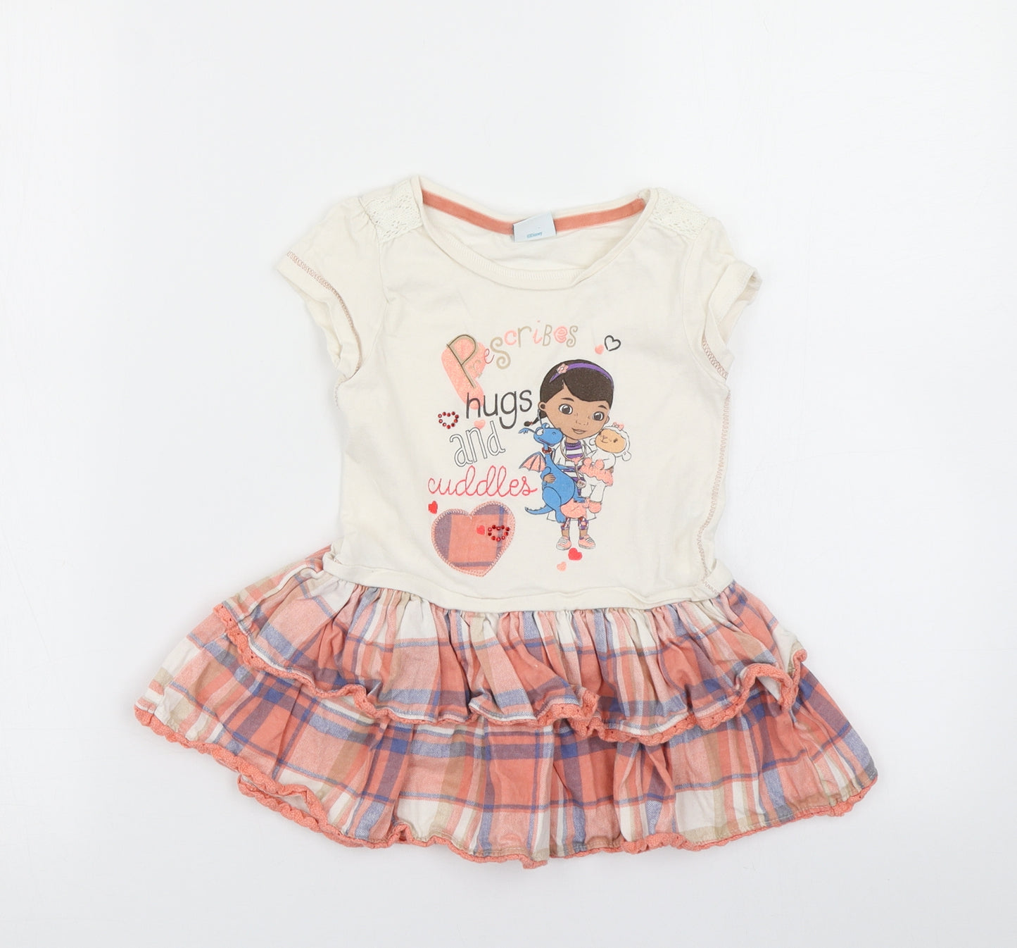 Disney Girls Ivory Plaid  Skater Dress  Size 18-24 Months  - Doc Mcstuffins