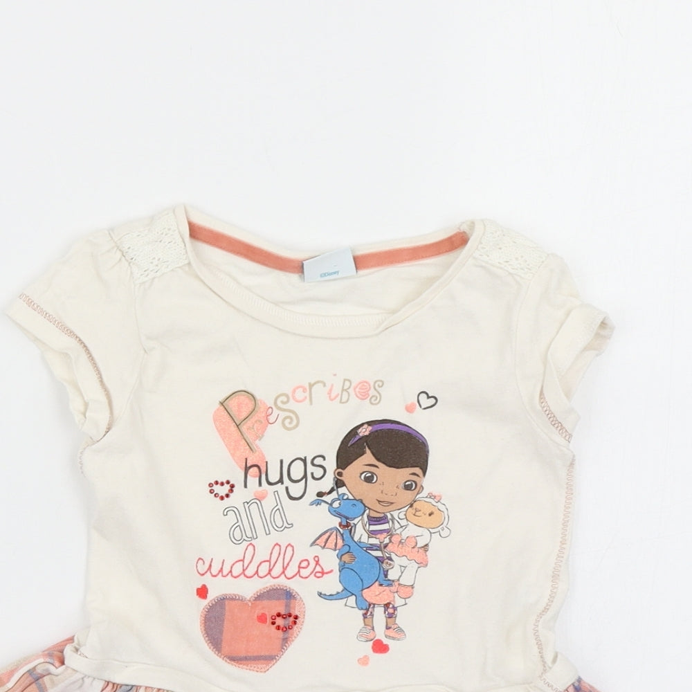 Disney Girls Ivory Plaid  Skater Dress  Size 18-24 Months  - Doc Mcstuffins