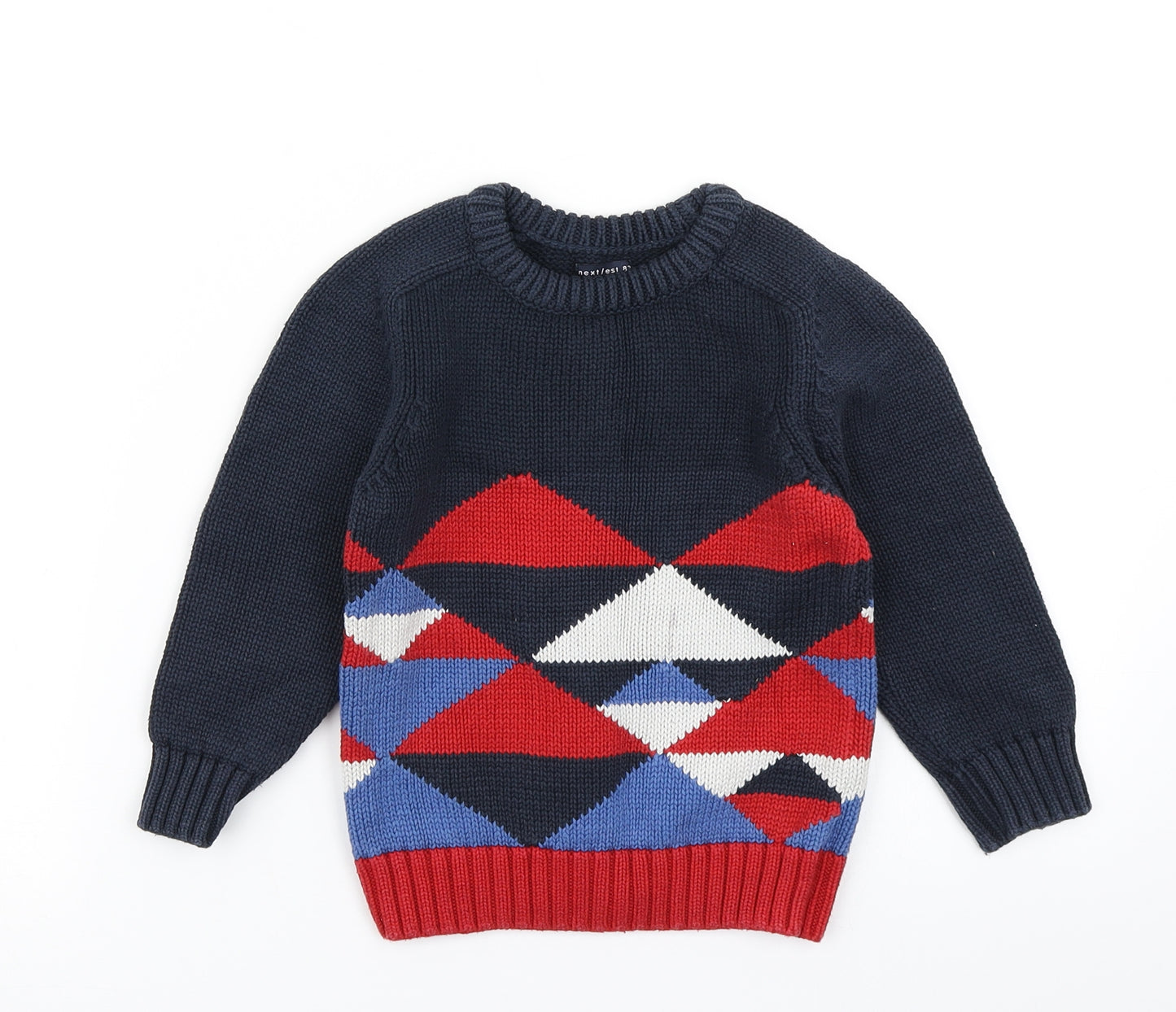 NEXT Boys Blue Argyle/Diamond Knit Pullover Jumper Size 2-3 Years