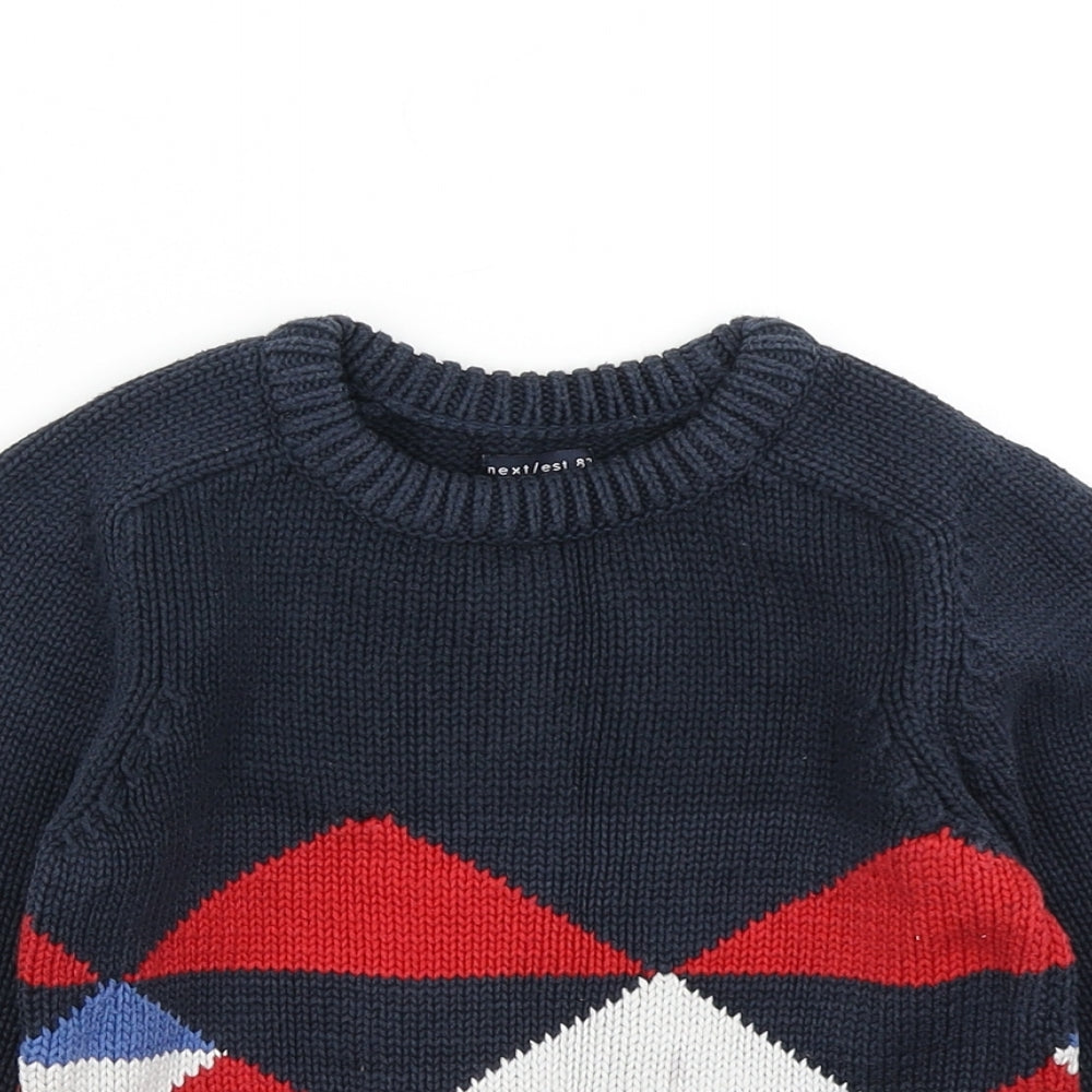 NEXT Boys Blue Argyle/Diamond Knit Pullover Jumper Size 2-3 Years