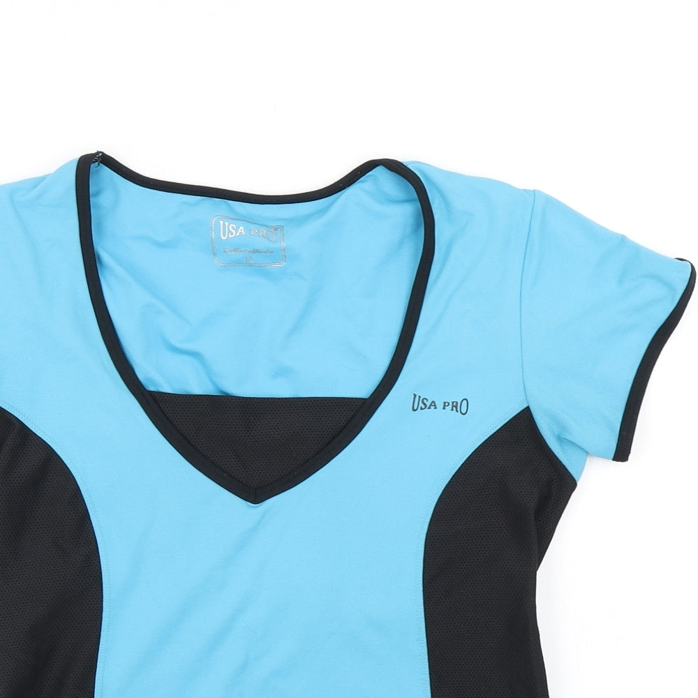 USA Pro Womens Blue Colourblock  Basic T-Shirt Size 10