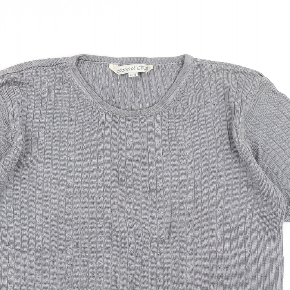 Elizabeth Shelton Womens Grey  Knit Basic T-Shirt Size 16