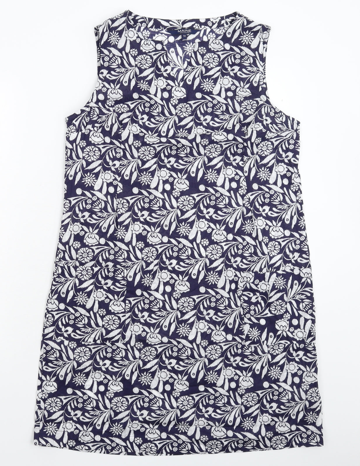 Maine Womens Blue Floral  A-Line  Size 14