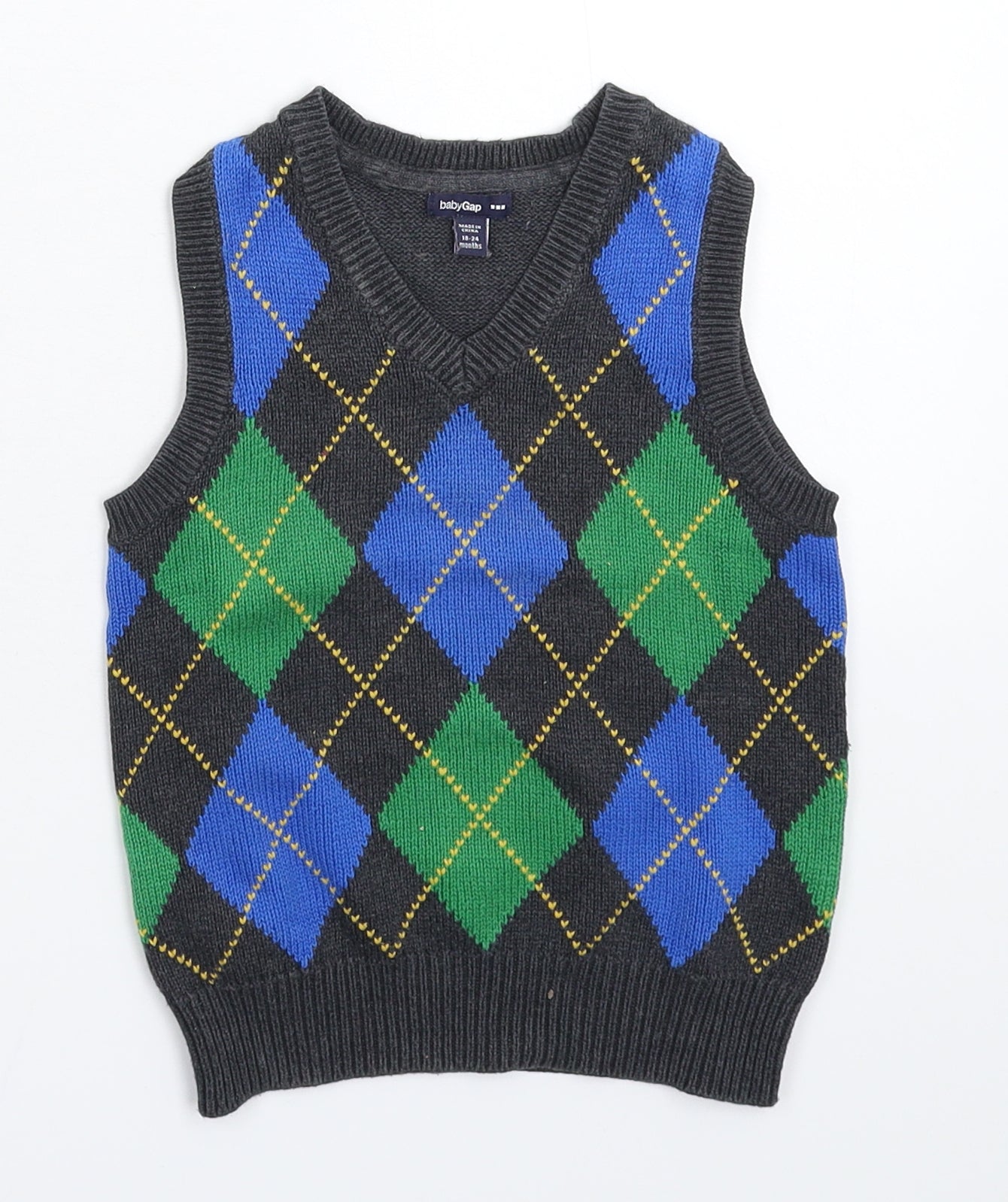 Gap Baby Multicoloured Check Knit Vest Jumper Size 18-24 Months