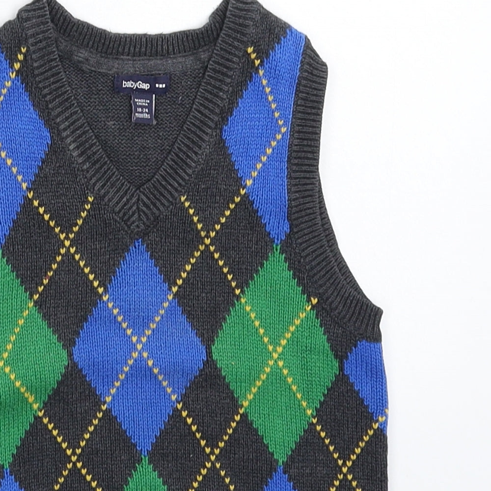 Gap Baby Multicoloured Check Knit Vest Jumper Size 18-24 Months