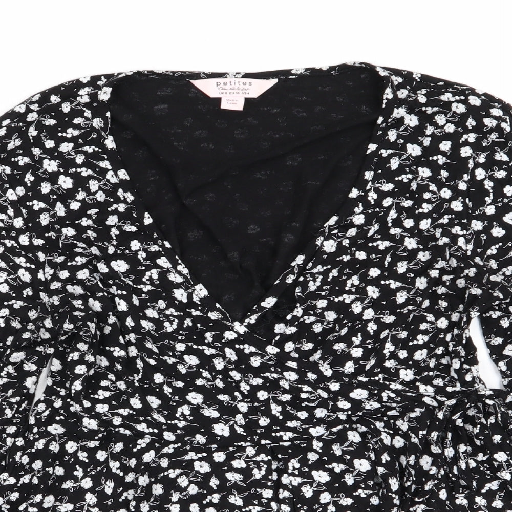 Miss Selfridge Womens Black Floral  Basic Blouse Size 8