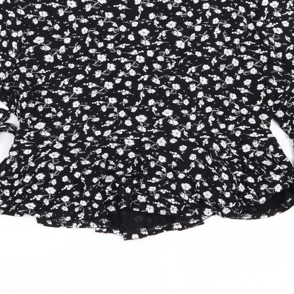 Miss Selfridge Womens Black Floral  Basic Blouse Size 8