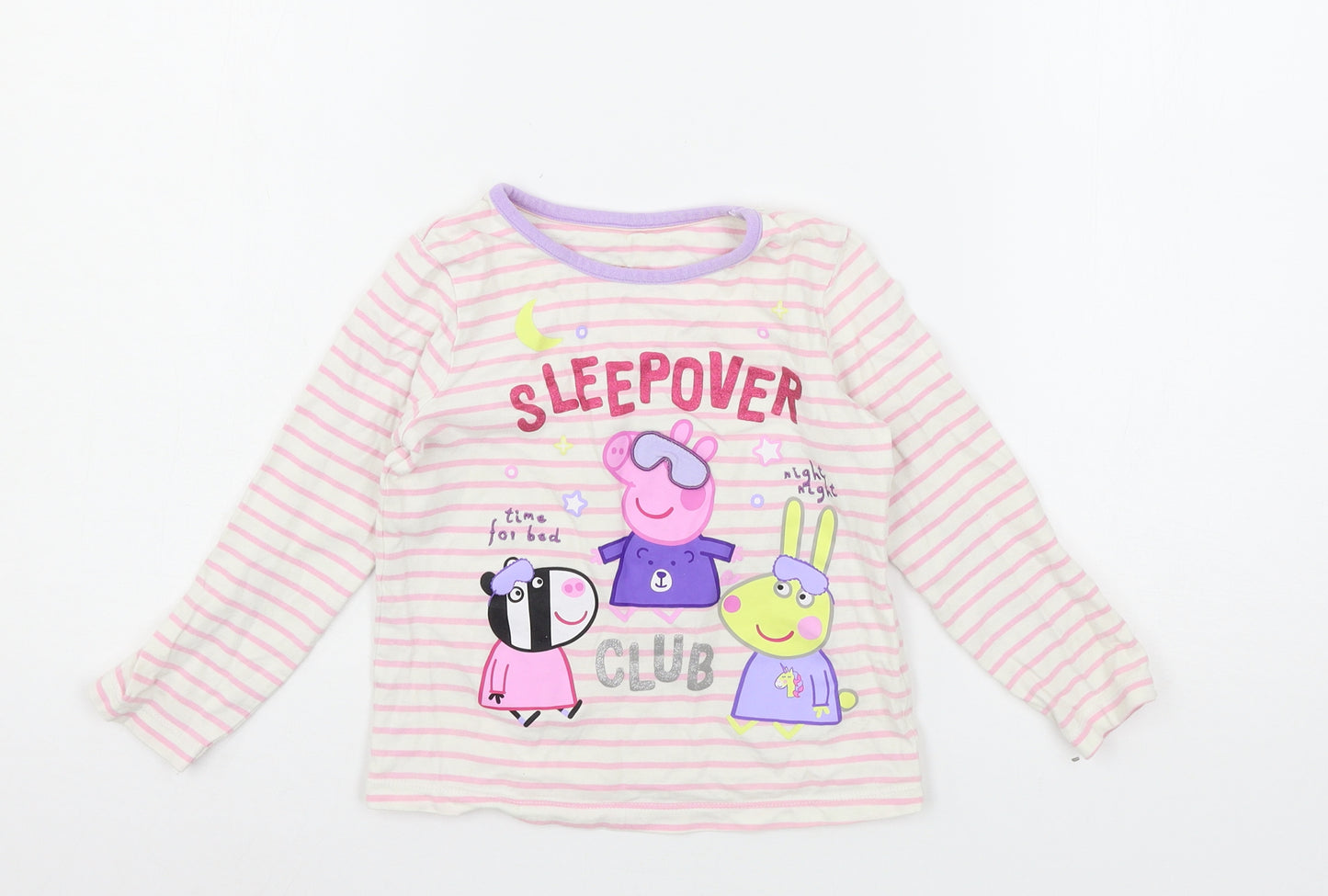 Nutmeg Girls White Striped Jersey Top Pyjama Top Size 4-5 Years  - Peppa Pig