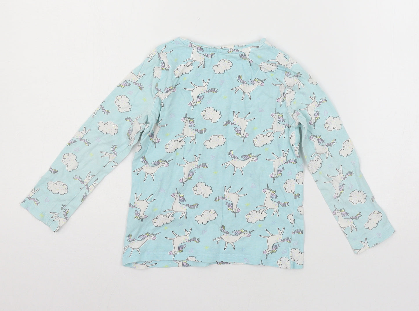 F&F Girls Blue Geometric Jersey Top Pyjama Top Size 4-5 Years  - Unicorn