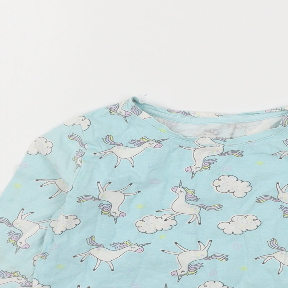 F&F Girls Blue Geometric Jersey Top Pyjama Top Size 4-5 Years  - Unicorn