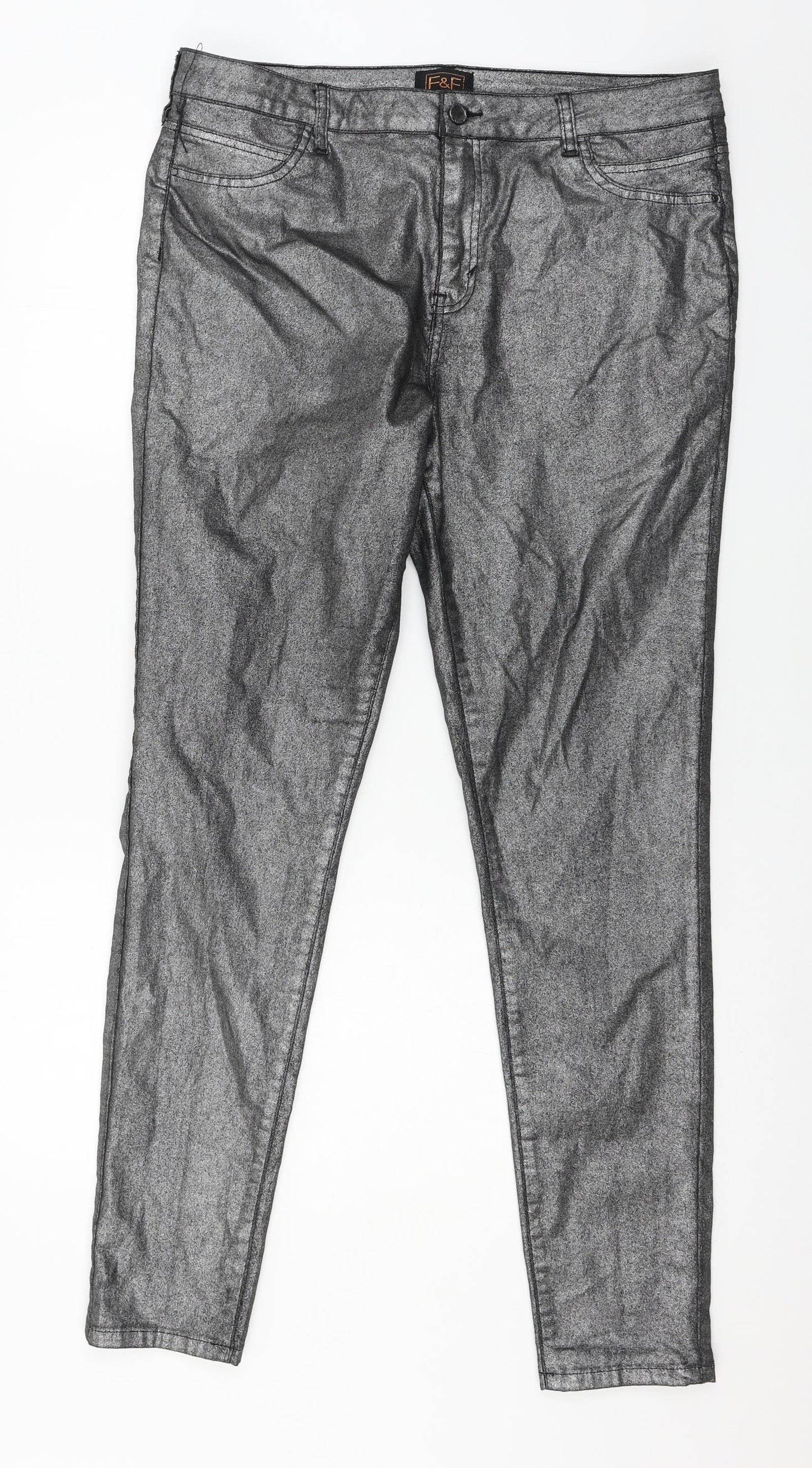 F&F Womens Silver  Denim Skinny Jeans Size 16 L30 in