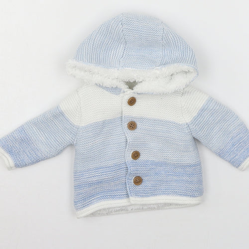Mothercare Boys White Striped Knit Cardigan Jumper One Size