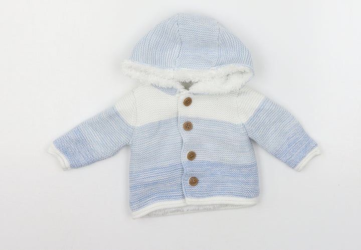 Mothercare Boys White Striped Knit Cardigan Jumper One Size