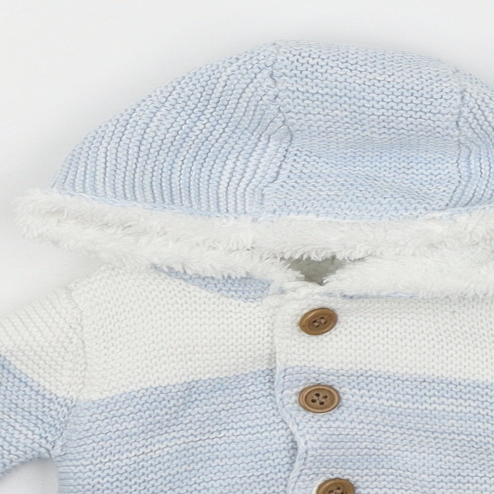 Mothercare Boys White Striped Knit Cardigan Jumper One Size