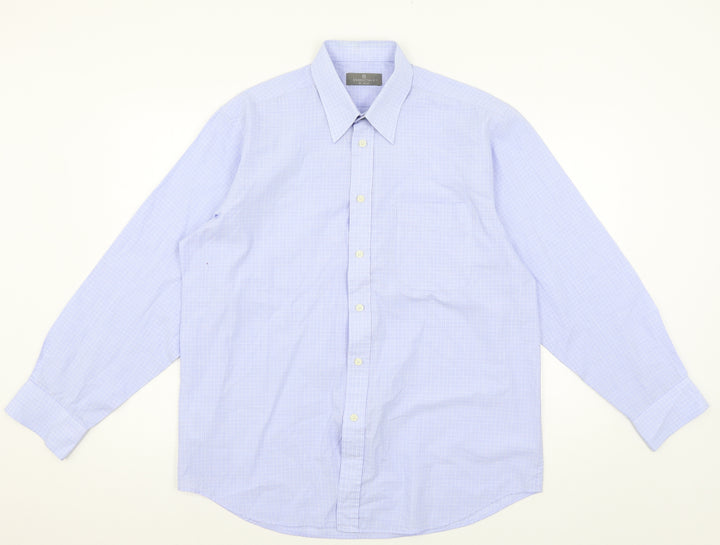 Essentials Mens Blue Check Button-Up Size 16